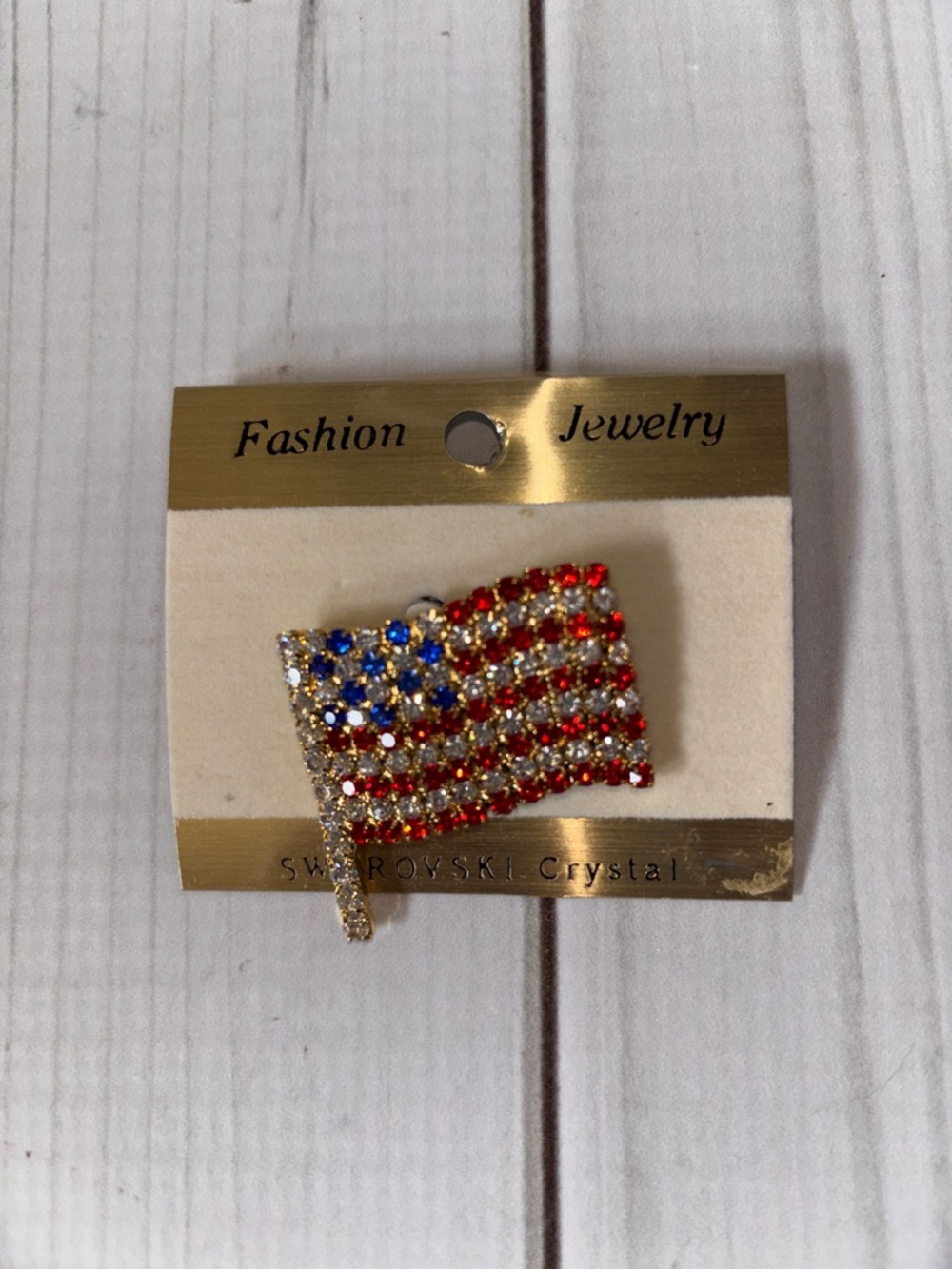 Red, Blue & Clear Crystal Flag Brooch